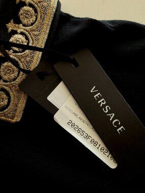 Versace Men's Royal Gold Black Polo Size Small